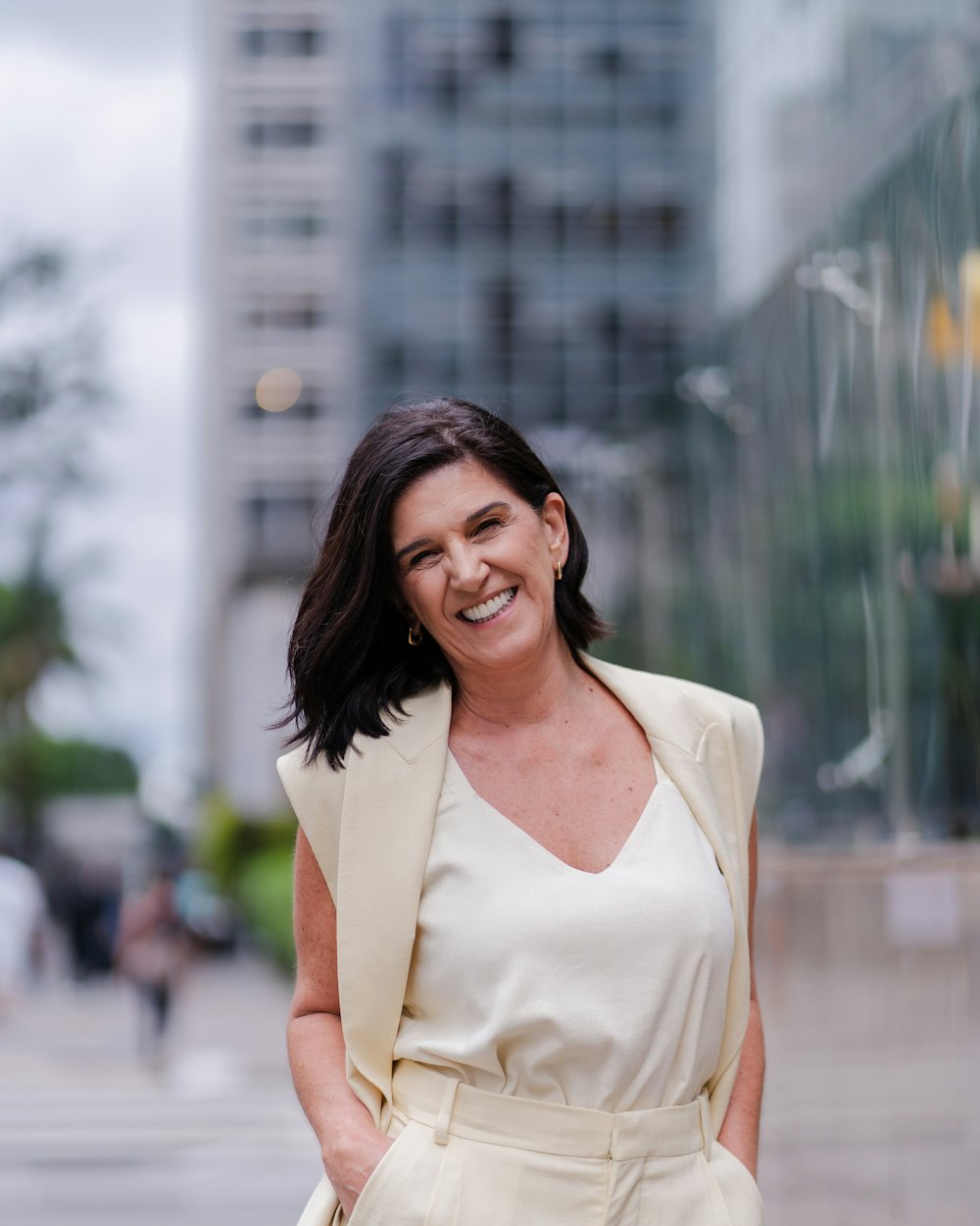 Sarah Ellison, career and business coach, laughing outside her office in Bristol