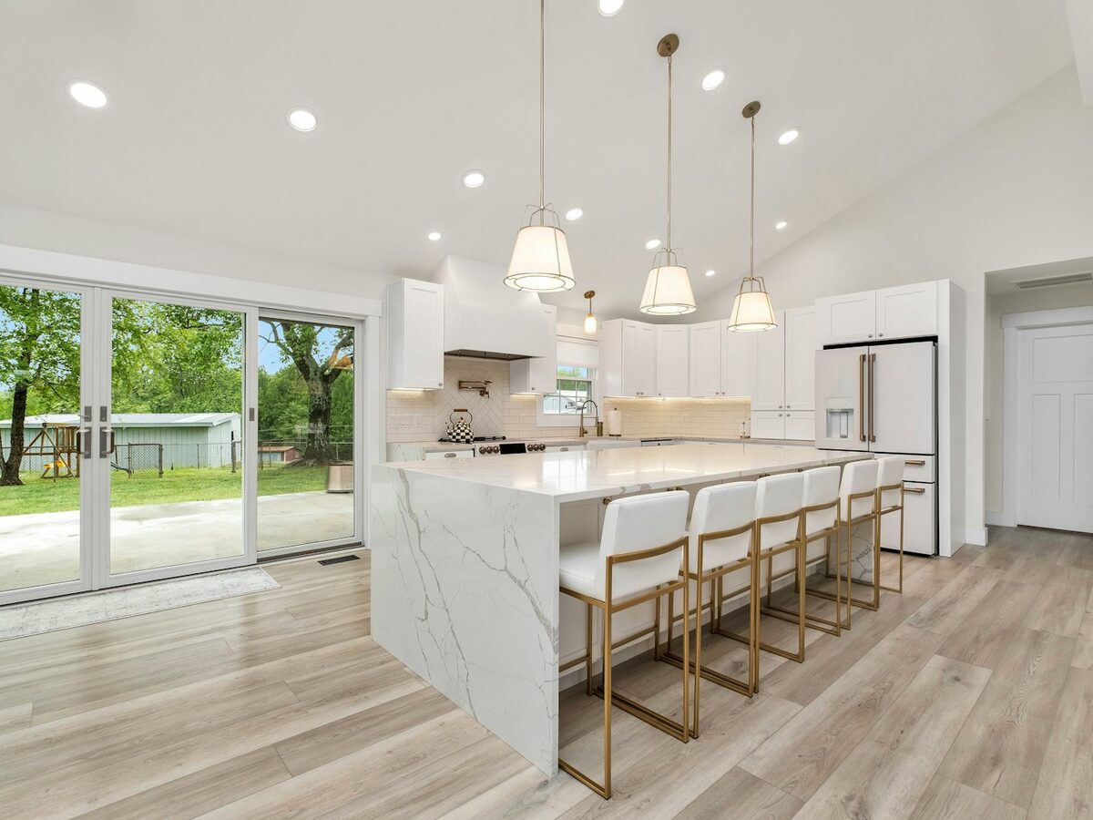 Open plan kitchen with an island