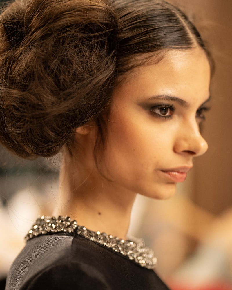 A textured updo pinned up for an evening occasion